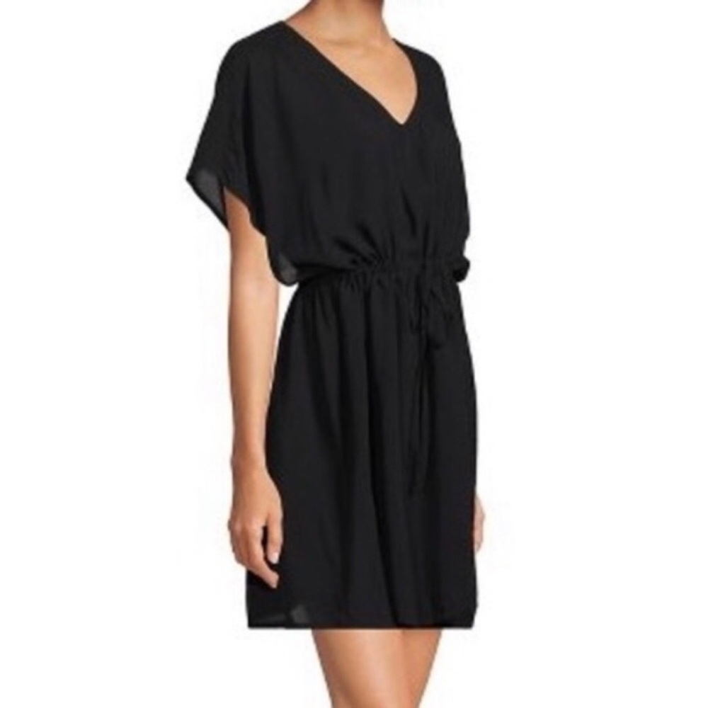 Lands' End Med/Large Black Drawstring Waist Tunic Swimsuit Cover Up 100% Modal